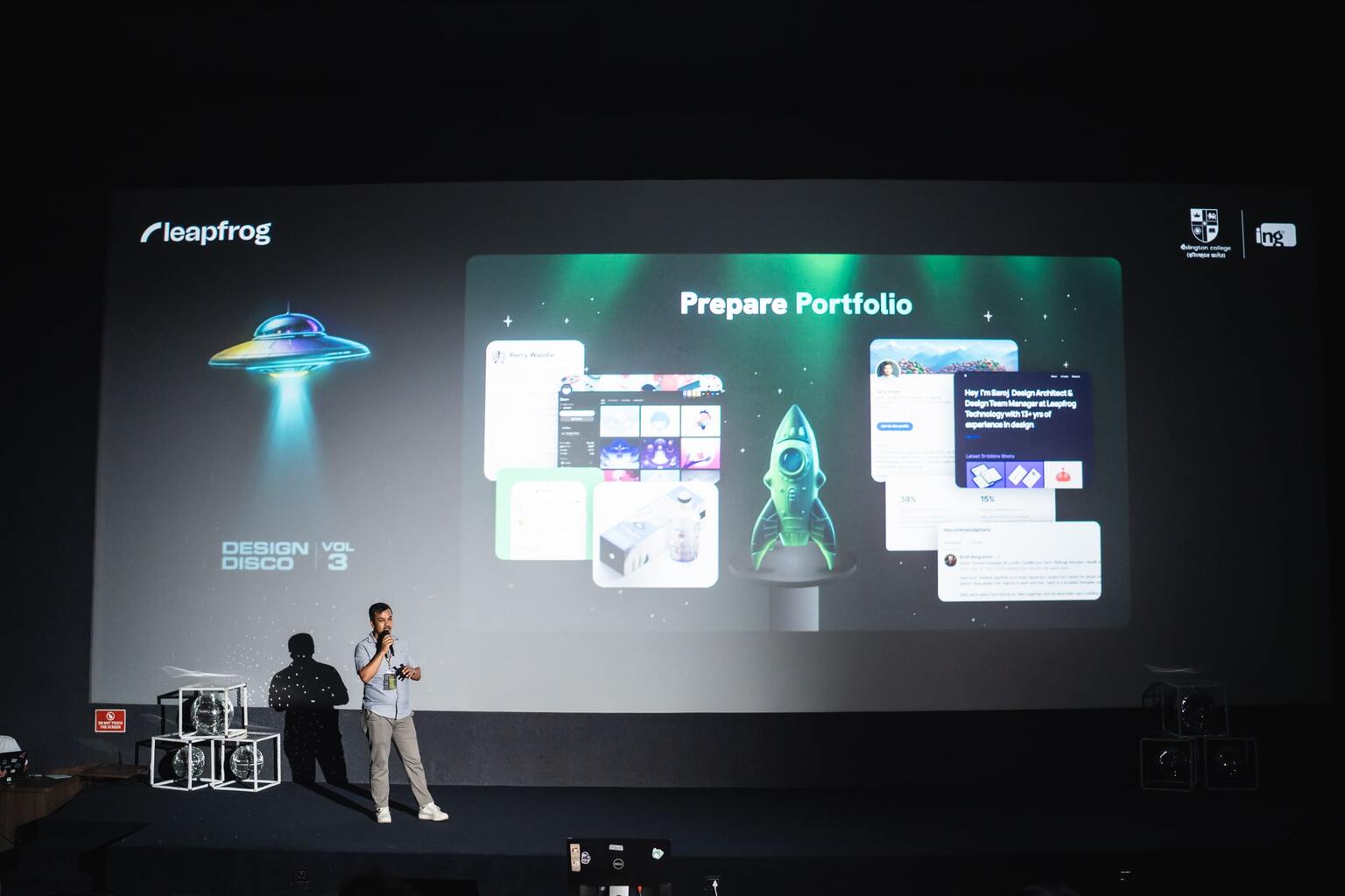 Saroj Shahi presenting his tips and tricks to successful design job.